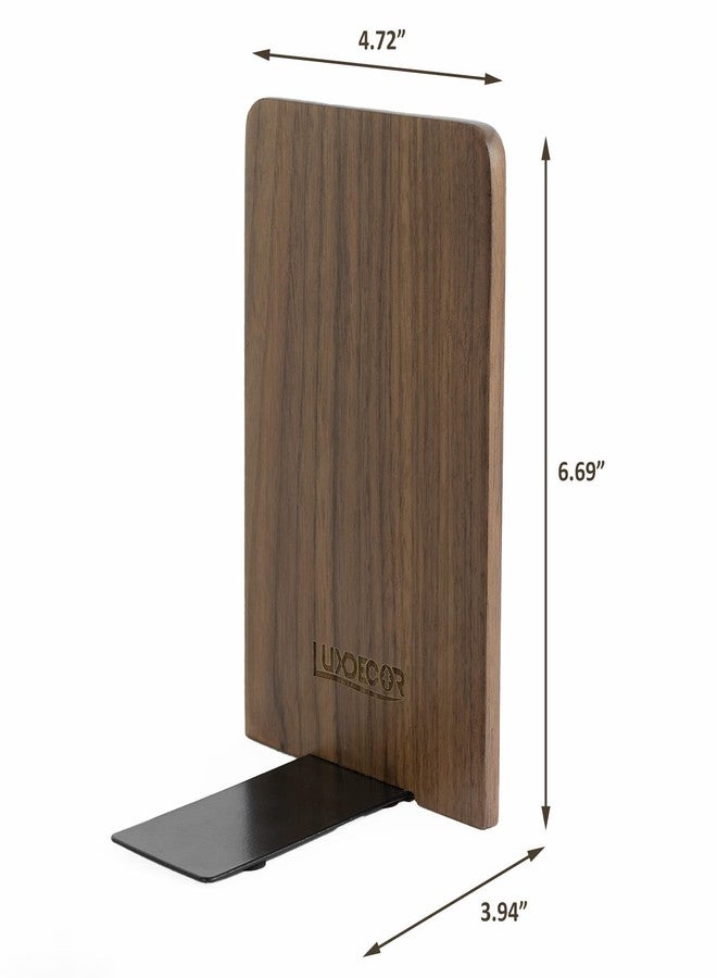 Luxdecor Large Bookend Hold Heavy Books- 7x4x5in 2 Pack Wood Bookends for Heavy Books Heavy Duty Walnut Book Ends for Men Wood Bookends for Office Desk Non-Skid - Image 3