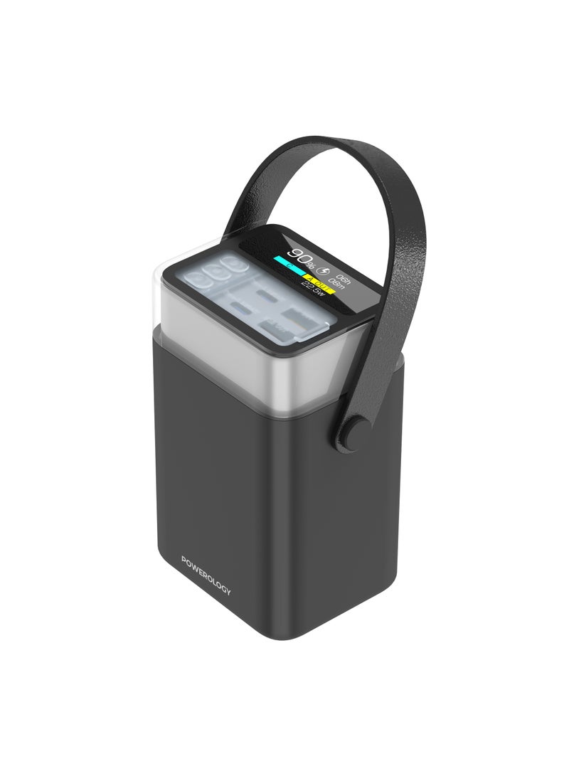 Powerology Halo Beam Power Bank 40000mAh Battery 65W with RGB Light and Portable Handle / Laptop Charger / Power Delivery 65W PowerBank / High Capacity Battery / Smart Power Display - Black - Image 1