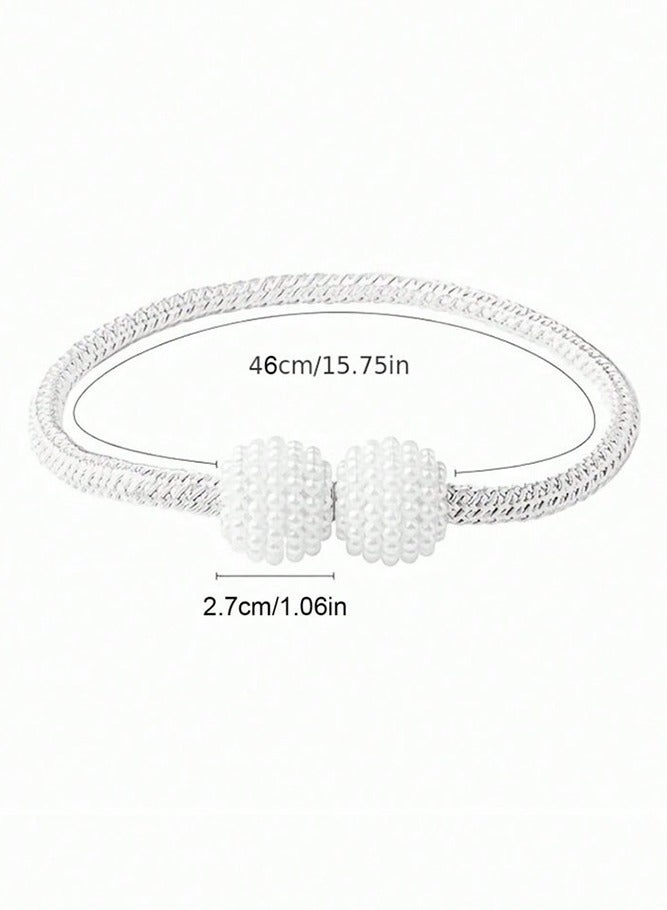 بيتنا ٤ قطع ربط ستارة ٤٦ سم ربطة ستارة لؤلؤ كرة حامل ستارة حبل خشن، تصميم كرة لؤلؤ حبل خشن ربطة ستارة مشابك أحزمة، مشابك درابز حبل ربط ستارة، ربطة ستارة ديكور للستائر والنوافذ، بدون حفر تركيب سهل حبل بوليستر غرفة معيشة نوم ديكور منزل هدية (أبيض) - Image 2