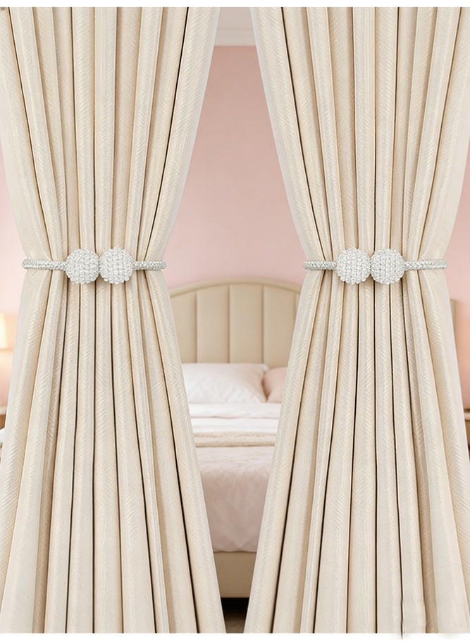 بيتنا ٤ قطع ربط ستارة ٤٦ سم ربطة ستارة لؤلؤ كرة حامل ستارة حبل خشن، تصميم كرة لؤلؤ حبل خشن ربطة ستارة مشابك أحزمة، مشابك درابز حبل ربط ستارة، ربطة ستارة ديكور للستائر والنوافذ، بدون حفر تركيب سهل حبل بوليستر غرفة معيشة نوم ديكور منزل هدية (أبيض) - Image 5