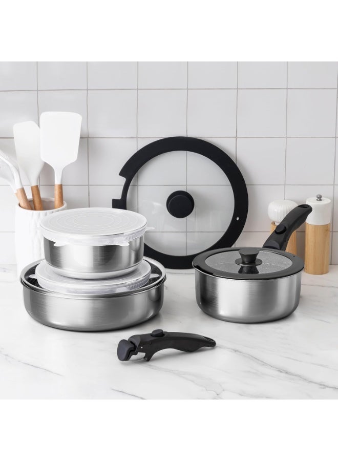 Caannasweis Detachable Nonstick Cookware Set - Stackable Induction Pots and Pans With Removable Handles, Dishwasher Safe - For RV Camping, Oven and Stovetop Use, 15 Pieces - Image 3