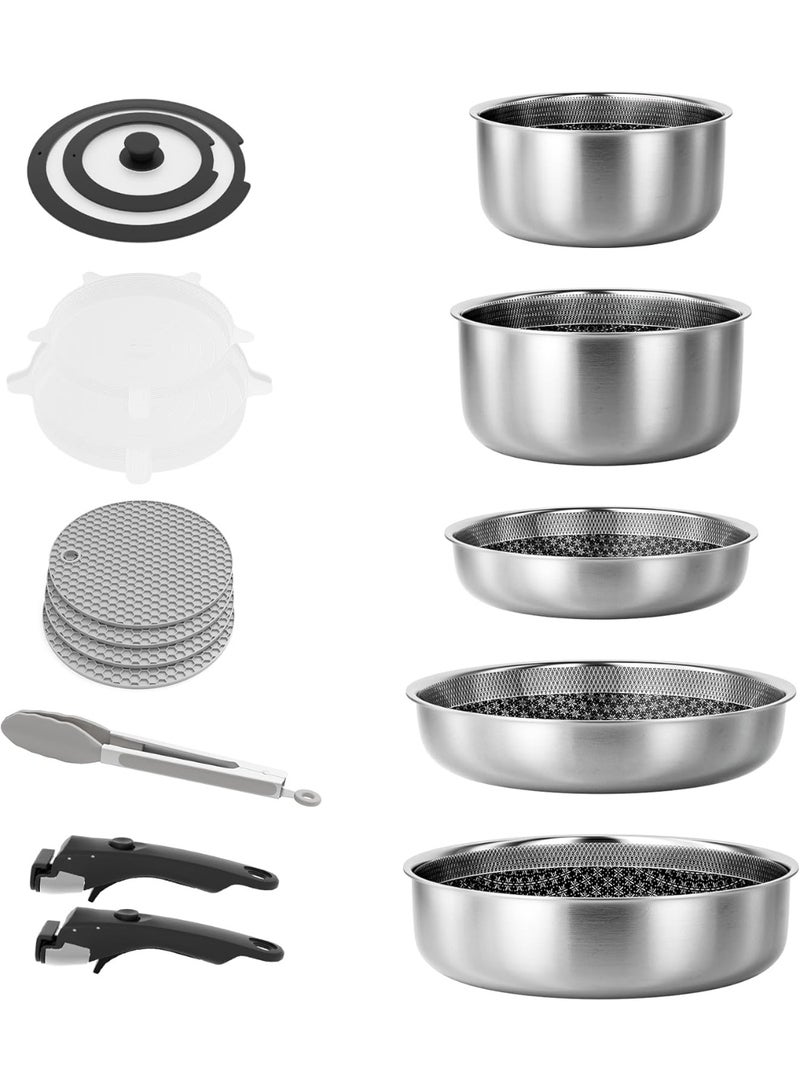 Caannasweis Detachable Nonstick Cookware Set - Stackable Induction Pots and Pans With Removable Handles, Dishwasher Safe - For RV Camping, Oven and Stovetop Use, 15 Pieces - Image 2