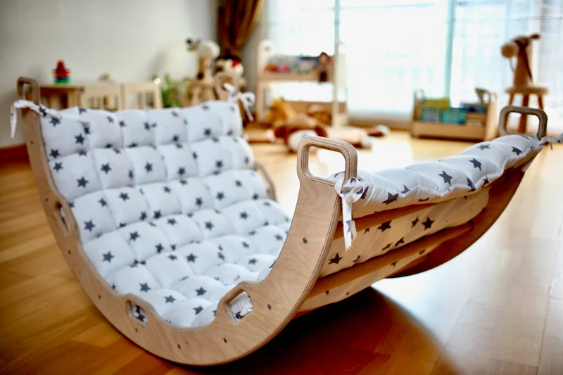 Kidoppo Pikler Climbing Set Montessori Play Set and Star Pattern Pillow | Pikler Activity Center Arch & 2 Ramps + Star Pattern Pillow