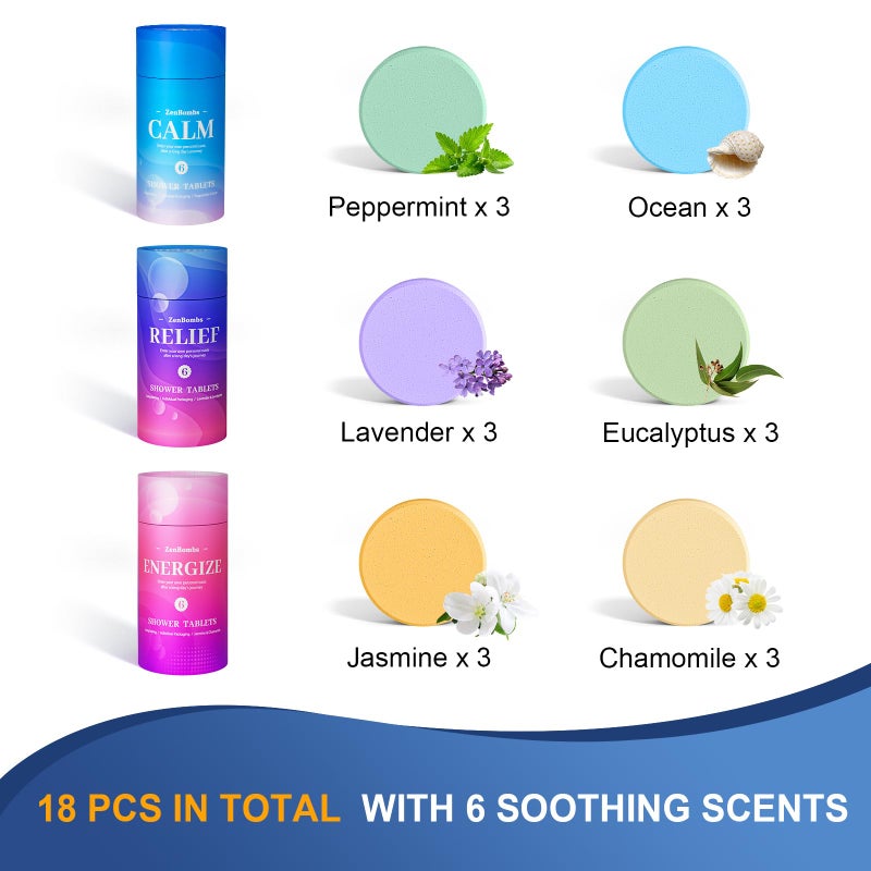 ZenBombs Shower Steamers, 18 Pack Set Shower Bombs with 6 Organic & Natural Fragrance, Self-Care & Relaxation Presents for Women and Men, Ideal for Personal Care and Birthday, Christmas White Elephant Presents - Image 2