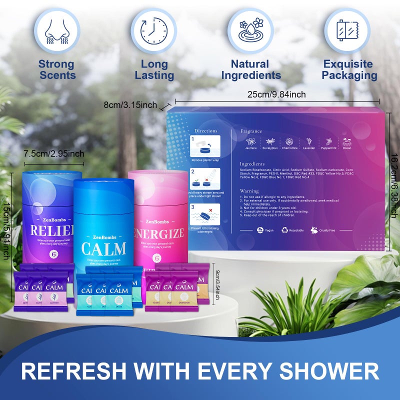 ZenBombs Shower Steamers, 18 Pack Set Shower Bombs with 6 Organic & Natural Fragrance, Self-Care & Relaxation Presents for Women and Men, Ideal for Personal Care and Birthday, Christmas White Elephant Presents - Image 3