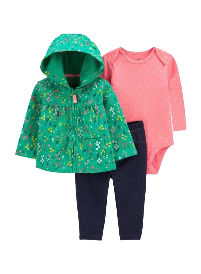 RedMapleTEK Boys And Girls Baby Sweatshirt Jacket Hooded Coat Long-Sleeved Jumpsuit Baby Three-Piece Set  - Image 1