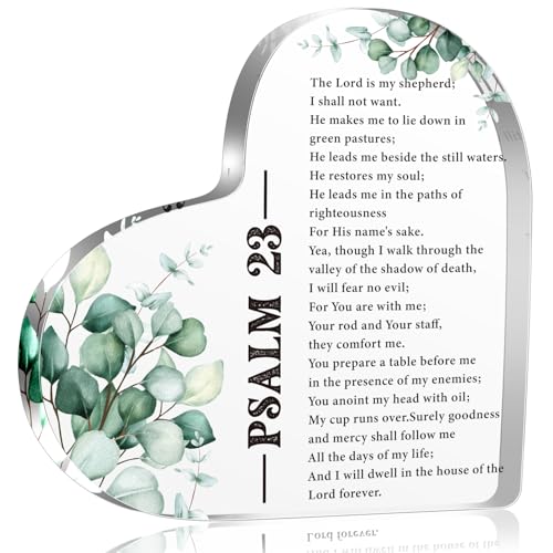 YAANUNULU Bible Verse Psalm 23 Christian Acrylic Heart Decorative Gifts for Women, Inspiration Religious Gifts for Her Mom Girl Female Coworker Sister, Table Decorations Gifts - Image 1