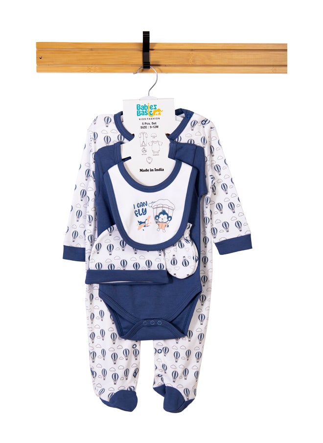 Babies Basic - 5 Piece Unisex 100% Cotton Gift Set Include Bib, Romper, Mittens, Cap And Sleepsuit/Jumpsuit- I Can Fly - Image 1