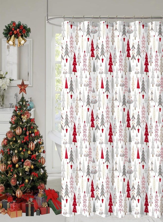YOSTEV Christmas Shower Curtain, Colorful Christmas Tree Shower Curtains for Bathroom Decor, Red Green Winter Holiday Shower Curtain, Merry Christmas Xmas Pine Fabric Cloth Bath Curtain, 72 x 72 Inch - Image 1