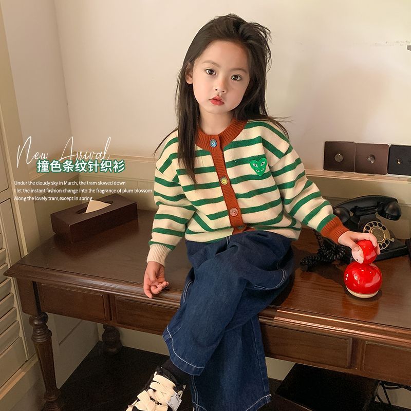 [] Girls' Sweater Cardigan Children'S Striped Top Girl Baby Autumn Children'S Clothing - Image 2