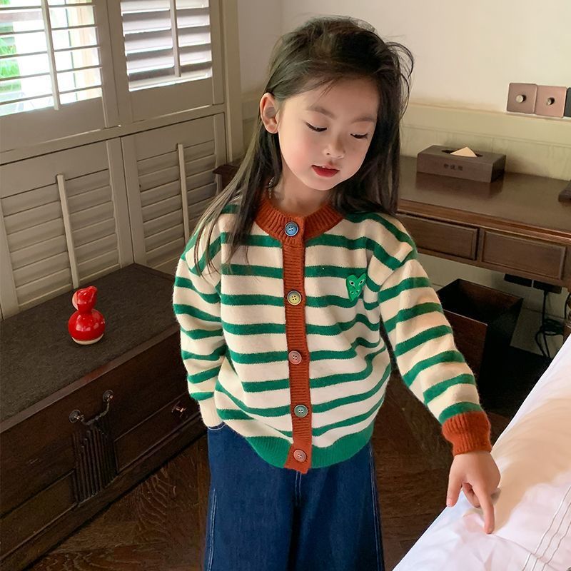 [] Girls' Sweater Cardigan Children'S Striped Top Girl Baby Autumn Children'S Clothing - Image 4