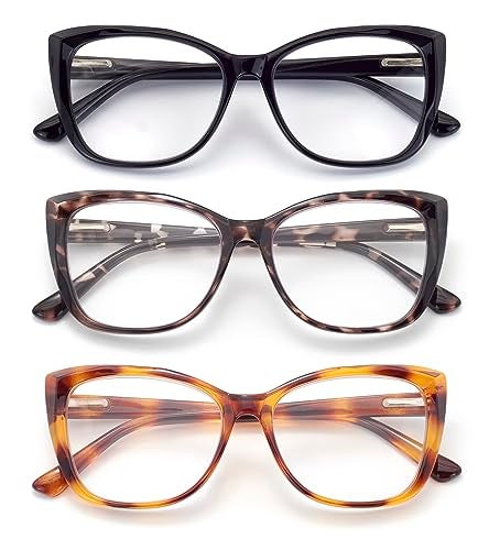 Autojouls 3Pack Reading Glasses for WomenOprah Style Frame Spring Hinge Clear Lens Readers Glasses 3 Colors Mix Black GrayTortoise YellowTortoise 125 x - Image 2