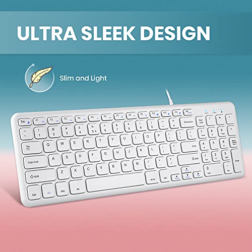 Perixx PERIBOARD-213W Wired Quiet USB Scissor Keyboard - 14.45x4.76x0.70 Inches - Compact Design with Number Pad - White - US English (PERIBOARD-213US) - Image 3
