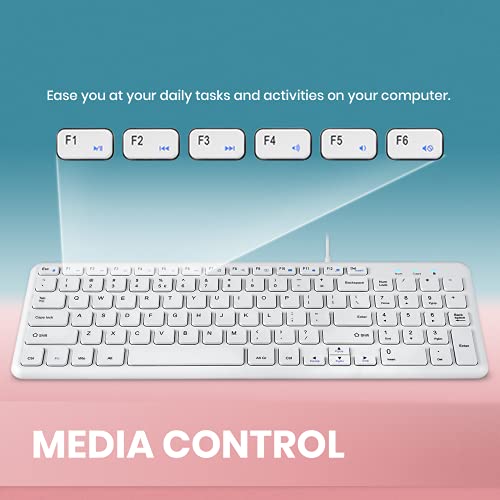 Perixx PERIBOARD-213W Wired Quiet USB Scissor Keyboard - 14.45x4.76x0.70 Inches - Compact Design with Number Pad - White - US English (PERIBOARD-213US) - Image 4