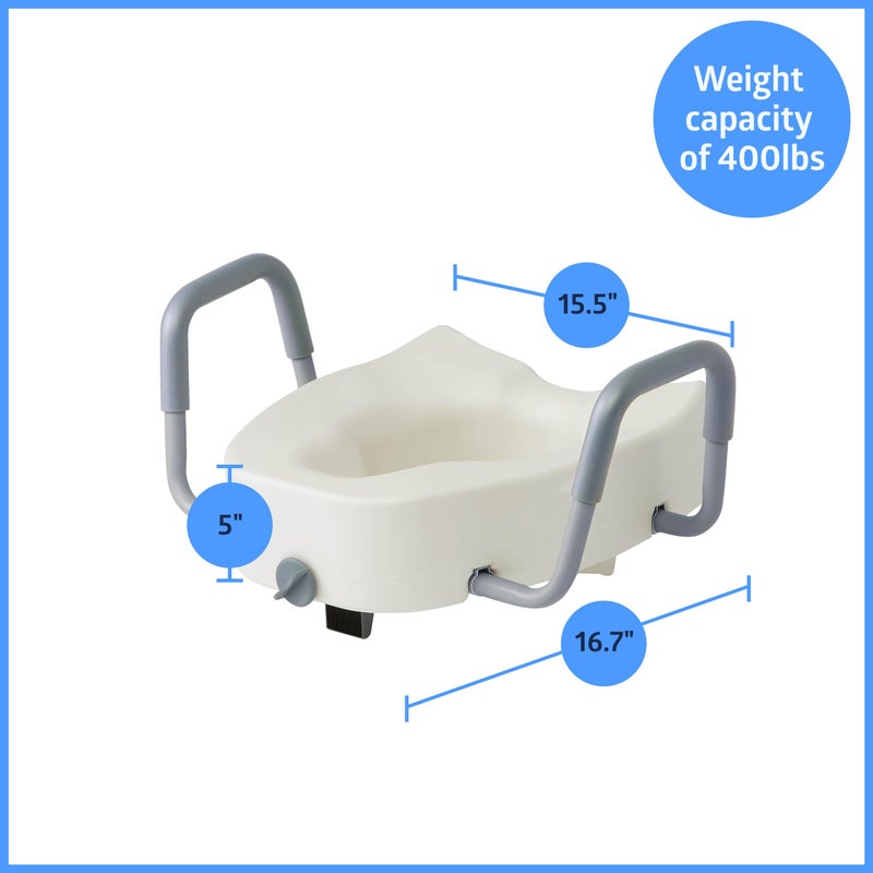 Medline 5" Elongated Raised Toilet Seat, with Lock and Removable Padded Arms- A Medical Seat for Seniors, Elderly, Adults, or Post-Surgery Recovery, 1 Ct. - Image 2