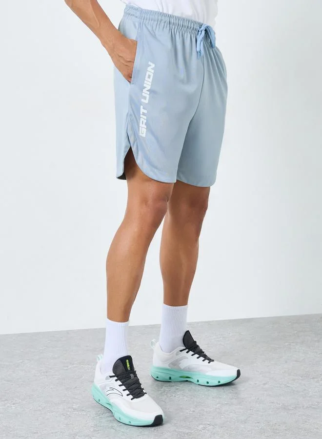 Text Print Workout Shorts with Pocket