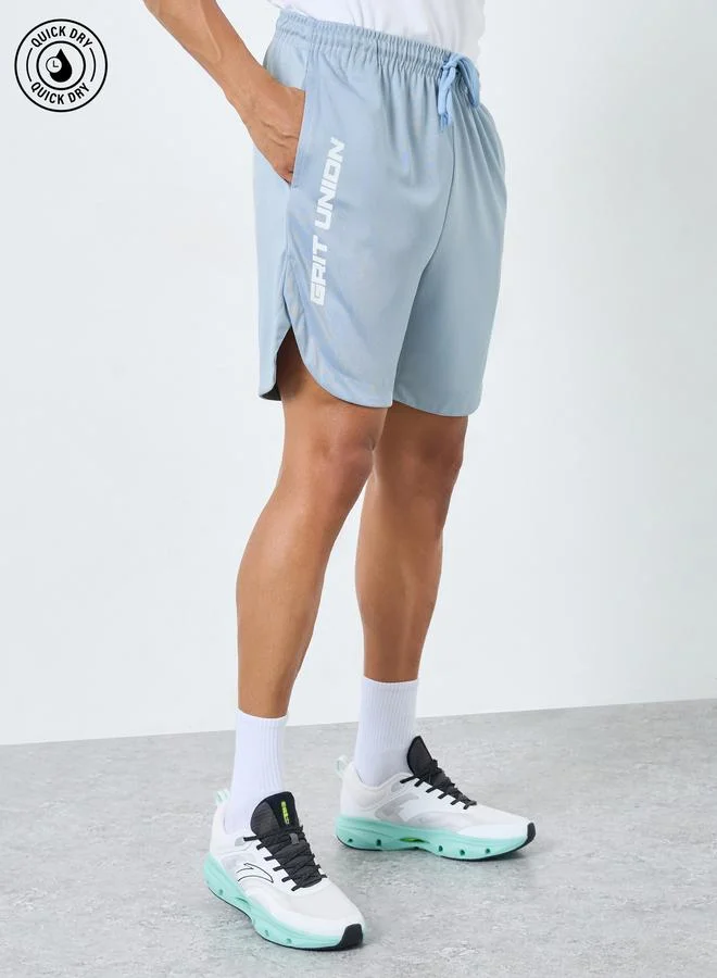 Styli Active Text Print Workout Shorts with Pocket