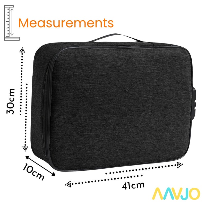 Aavjo A4 Size Document File Folder Storage Bag | Multilayer Docs Organiser with Lock Waterproof - Large (Black) - Image 2