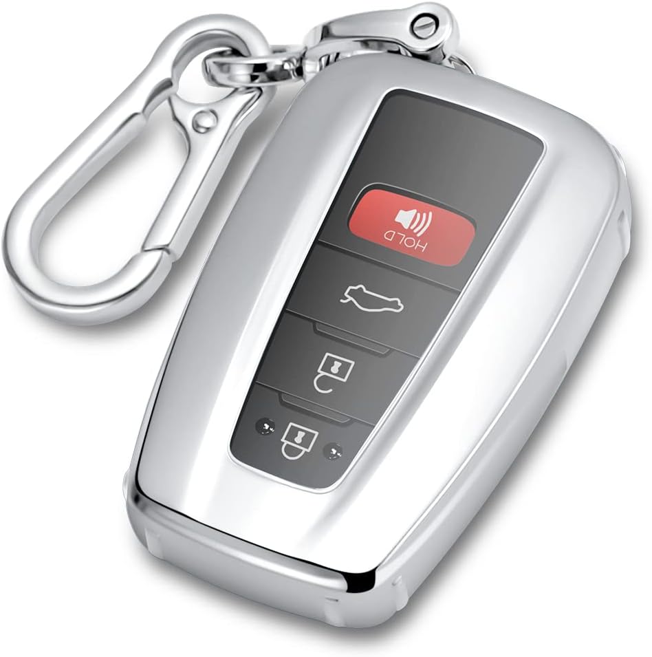 7Cylinder TPU Durable Key Fob Cover with Zinc Alloy Key Chain Compatible with Toyota, Highlander, Corolla Hatchback, RAV4, XLE, Prius, Camry, Hybrid XSE Avalon (2021-2022).
