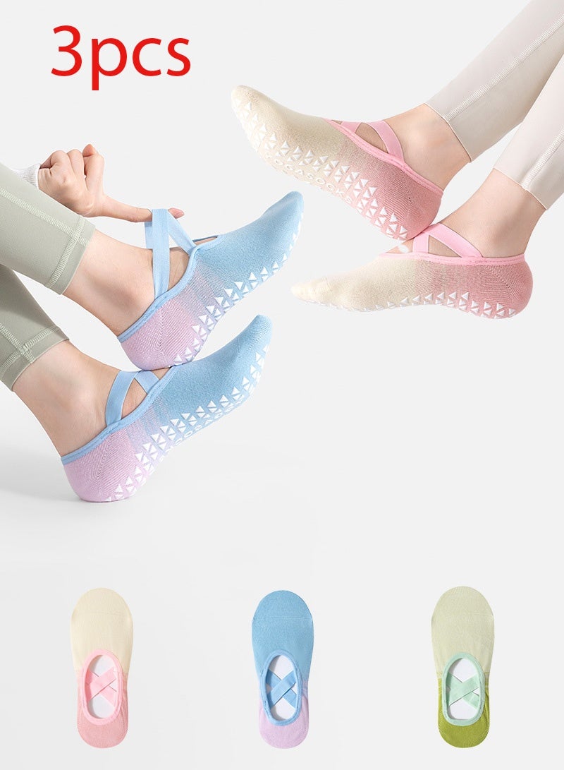 3 Pairs Grippy Non Slip Sock with Straps for Yoga Ballet Dance、Grip Socks Pilates for Women 、yoga socks for women - Image 1