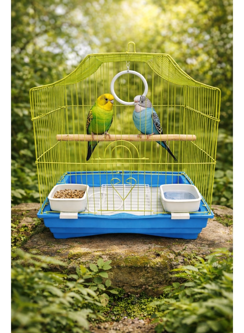 vsell24 Metal Bird Cage for Small Birds with Perch & Feeding Cups – Hanging Design (30 × 23 × 39 cm) - Image 3