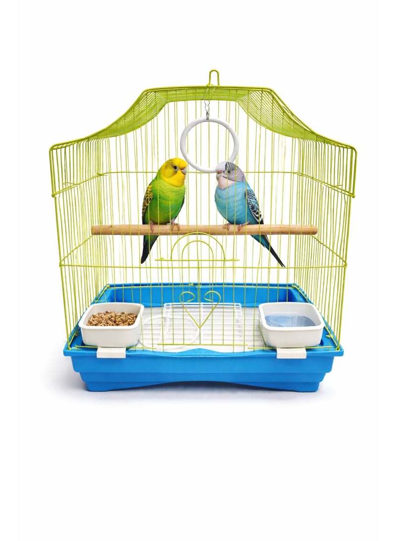 vsell24 Metal Bird Cage for Small Birds with Perch & Feeding Cups – Hanging Design (30 × 23 × 39 cm) - Image 1