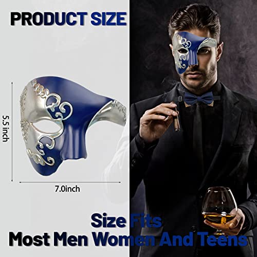 IncreDecor Masquerade Mask for Men Phantom of The Opera Half Face Mask with Bowtie, Venetian Masks for Halloween Party (Blue) - Image 2