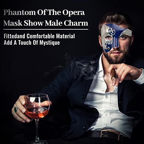 IncreDecor Masquerade Mask for Men Phantom of The Opera Half Face Mask with Bowtie, Venetian Masks for Halloween Party (Blue) - Image 4