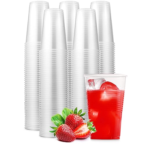 Munfix 250 Pack 16 Oz Clear Plastic Cups Disposable Drinking Cups Plastic Party Cups Transparent Plastic Cups Bulk for Birthday Parties Picnics Ceremonies and All Events