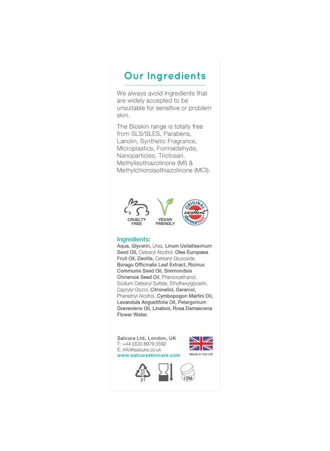 SALCURA Natural Skin Therapy, Bioskin Zeoderm Skin Repair Moisturiser, Including Natural Ingredients Relieves Itchiness & Soothes Irritation, Ideal for Severely Dry & Dehydrated Skin 150ml - Image 4