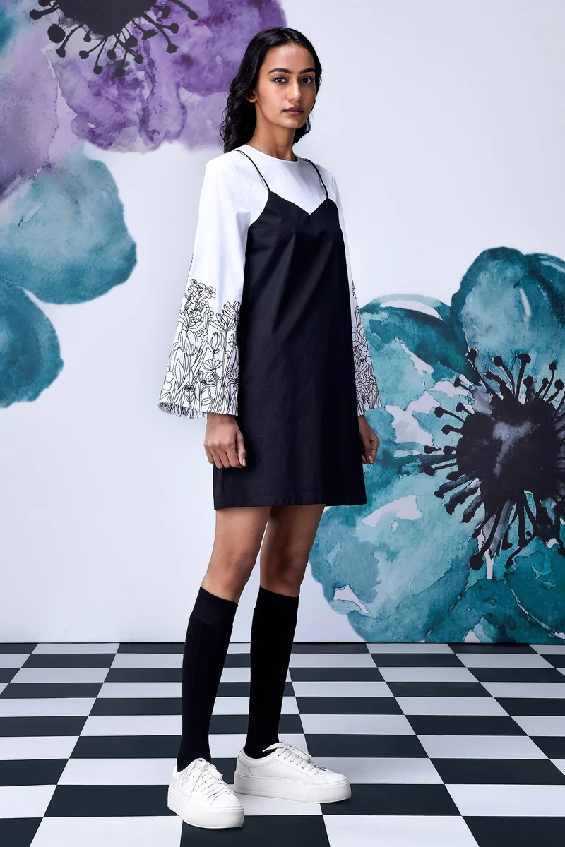Genes Lecoanet Hemant Black White Layered Relax Fit Dress