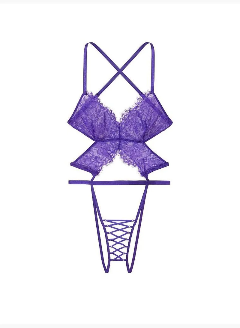 Victoria's Secret Strappy Lace Crotchless Open Back Teddy