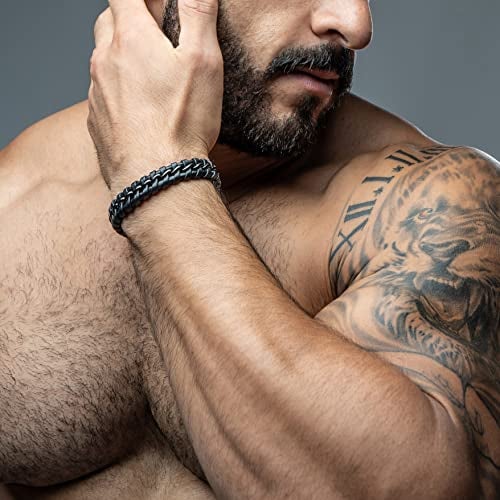 SERASAR 8″ Black Leather Bracelets for Men Mens Cowhide Gift Box Braided Bracelet Stainless Steel Jewelry Wrist Band Cuff Wrap Rope Bangle Dad Man Pulseras para Hombres Cuero Regalo - Image 5