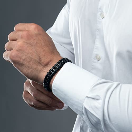 SERASAR 8″ Black Leather Bracelets for Men Mens Cowhide Gift Box Braided Bracelet Stainless Steel Jewelry Wrist Band Cuff Wrap Rope Bangle Dad Man Pulseras para Hombres Cuero Regalo - Image 4