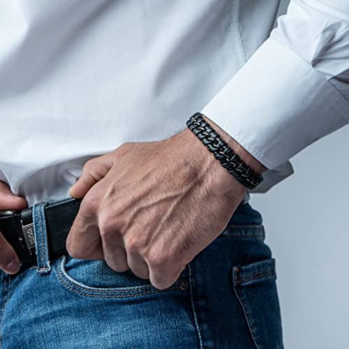 SERASAR 8″ Black Leather Bracelets for Men Mens Cowhide Gift Box Braided Bracelet Stainless Steel Jewelry Wrist Band Cuff Wrap Rope Bangle Dad Man Pulseras para Hombres Cuero Regalo - Image 3
