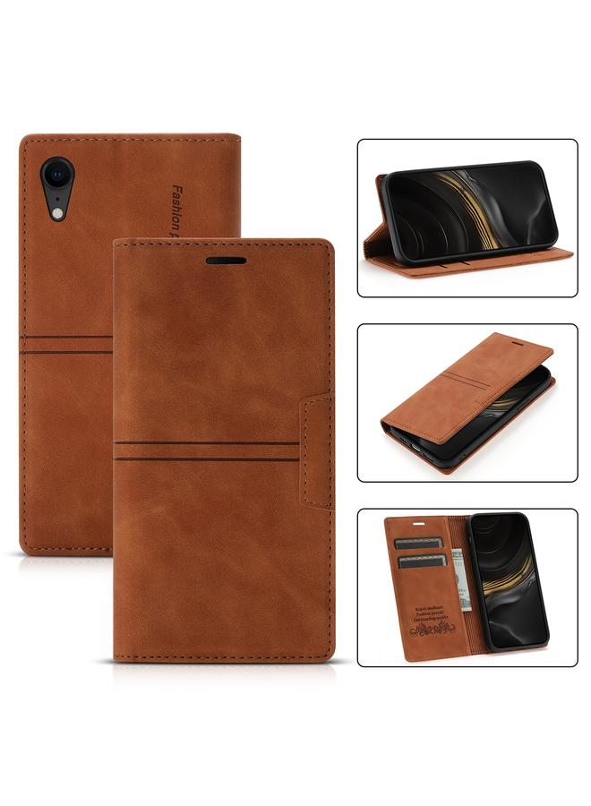 اس-توب جراب لهاتف iPhone XR Dream Magnetic Suction Business من جلد البولي يوريثان مع حامل وفتحة بطاقة ومحفظة - Image 1