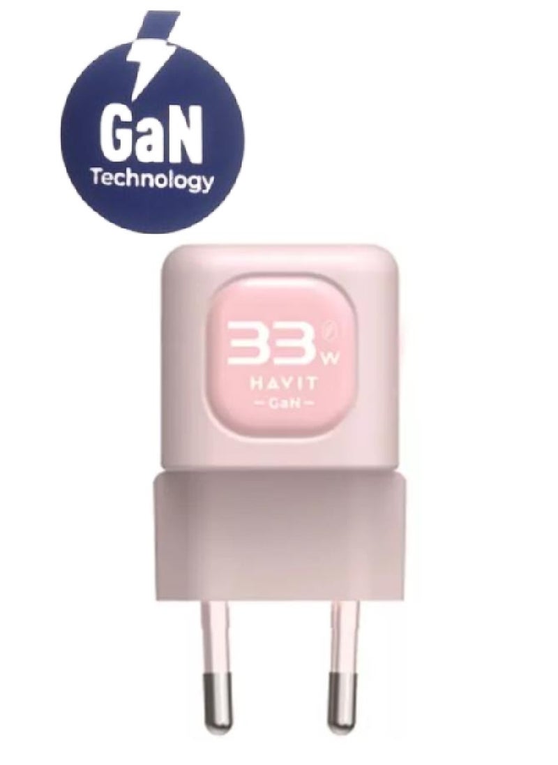havit mini Charger Wall Charger with GAN technology and PPS 33W from PD +30 W Dual Port Smart Electric PD 3.0 Compatible Laptop with Mobile and Watch model UC230EU - pink  - Image 3