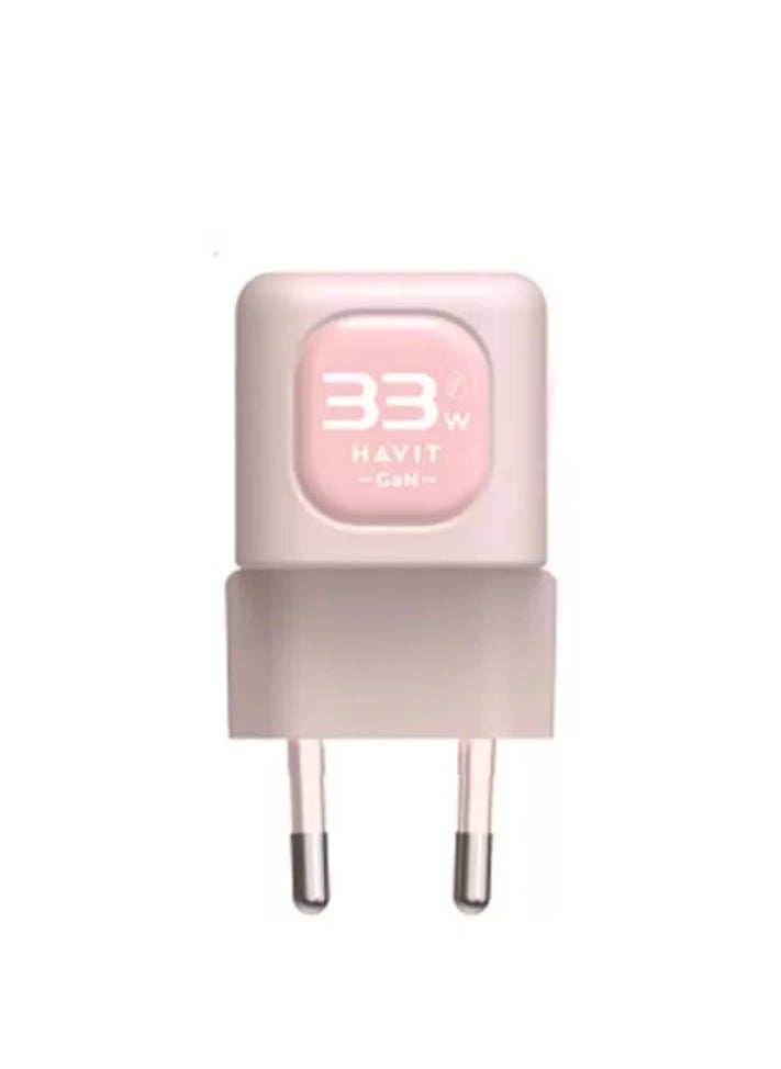 havit mini Charger Wall Charger with GAN technology and PPS 33W from PD +30 W Dual Port Smart Electric PD 3.0 Compatible Laptop with Mobile and Watch model UC230EU - pink  - Image 2