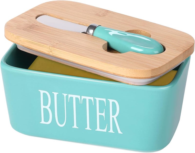 COLBEX® Premium Butter Dish with Lid & Spreader Knife | Airtight Butter Keeper Box with Bamboo Lid | Kitchen Storage Container for Butter, Cheese & Spread | Stylish Countertop Organizer - Image 1