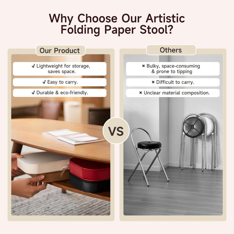 NOONTIDE Folding Stool - 17Inch Home Furniture 660lb Load Capacity Foldable Paper Stool - Eco-Friendly Kraft Paper Honeycomb Design,Foldable to 1.2",Brown Modern Minimalist Stool for Living Room(Brown) - Image 3