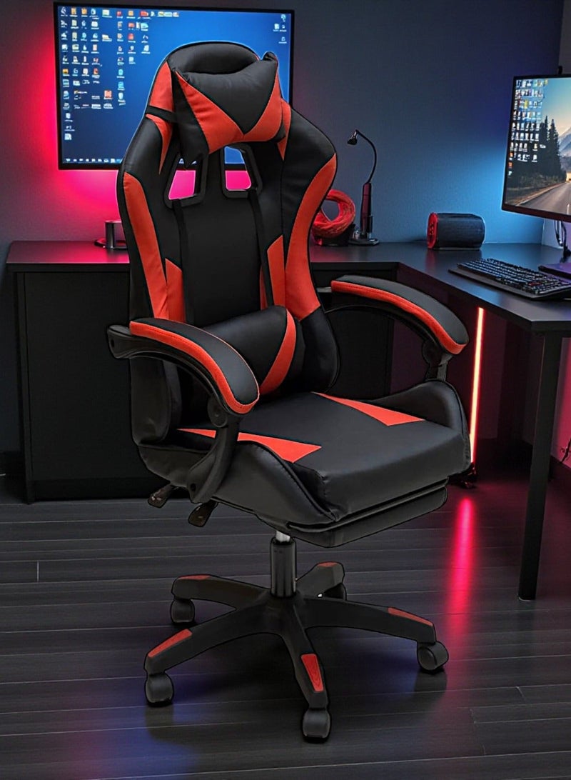 Sabir & Bros Furniture LLC SBF Gaming Chair with Footrest – Ergonomic High Back PU Leather Office & Computer Chair, Adjustable Height, Reclining Backrest, Headrest & Lumbar Support, Red Black - Image 2