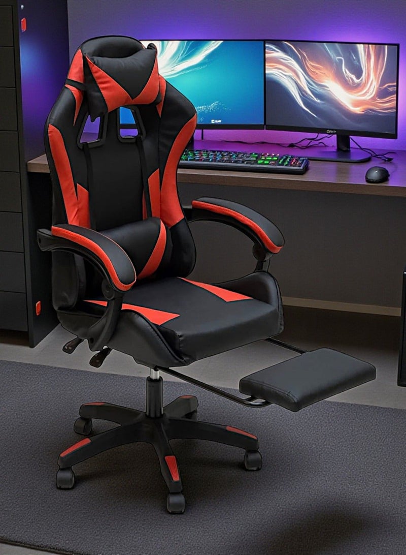 Sabir & Bros Furniture LLC SBF Gaming Chair with Footrest – Ergonomic High Back PU Leather Office & Computer Chair, Adjustable Height, Reclining Backrest, Headrest & Lumbar Support, Red Black - Image 3
