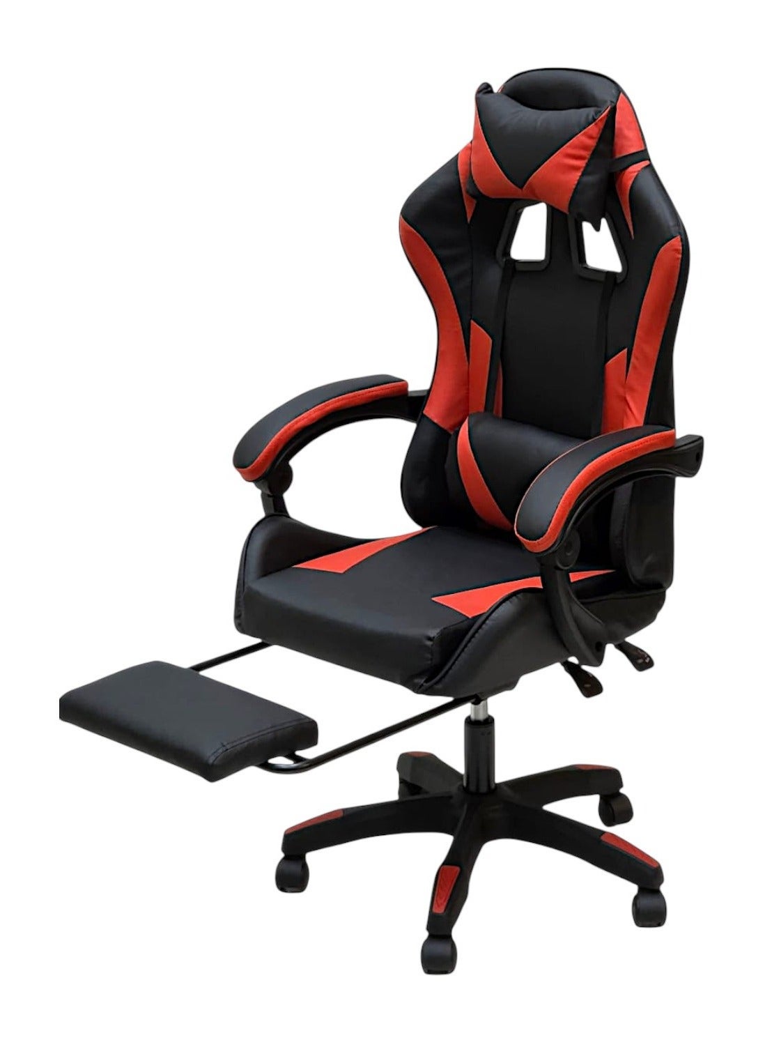 SBF Gaming Chair with Footrest – Ergonomic High Back PU Leather Office & Computer Chair, Adjustable Height, Reclining Backrest, Headrest & Lumbar Support, Red Black
