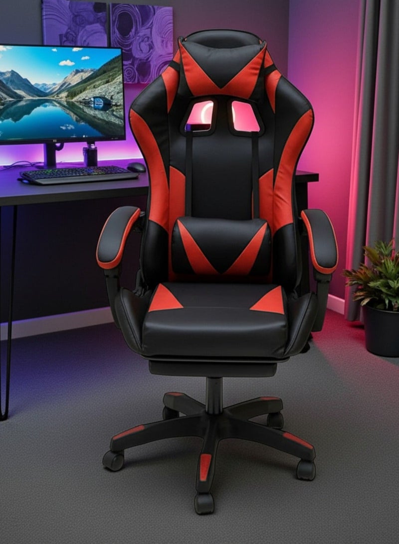 Sabir & Bros Furniture LLC SBF Gaming Chair with Footrest – Ergonomic High Back PU Leather Office & Computer Chair, Adjustable Height, Reclining Backrest, Headrest & Lumbar Support, Red Black - Image 4
