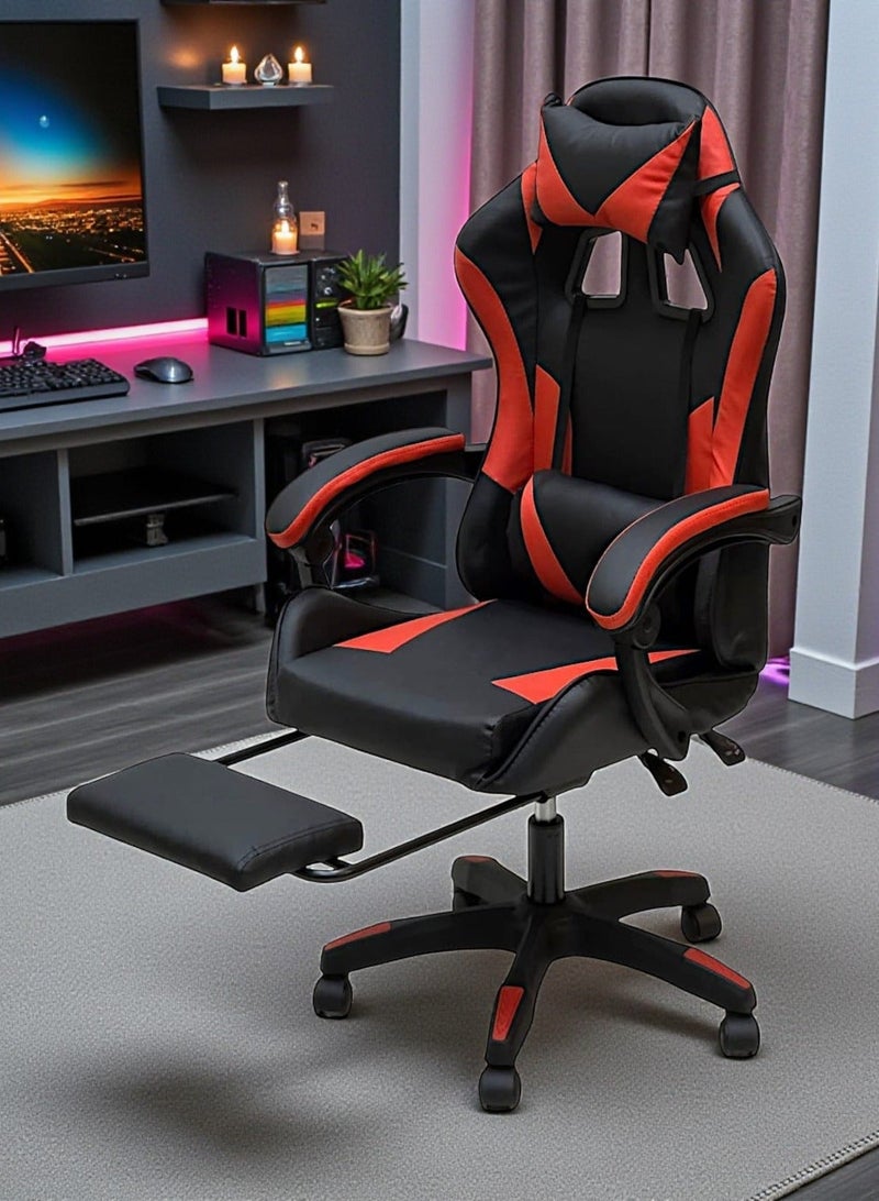 Sabir & Bros Furniture LLC SBF Gaming Chair with Footrest – Ergonomic High Back PU Leather Office & Computer Chair, Adjustable Height, Reclining Backrest, Headrest & Lumbar Support, Red Black - Image 5