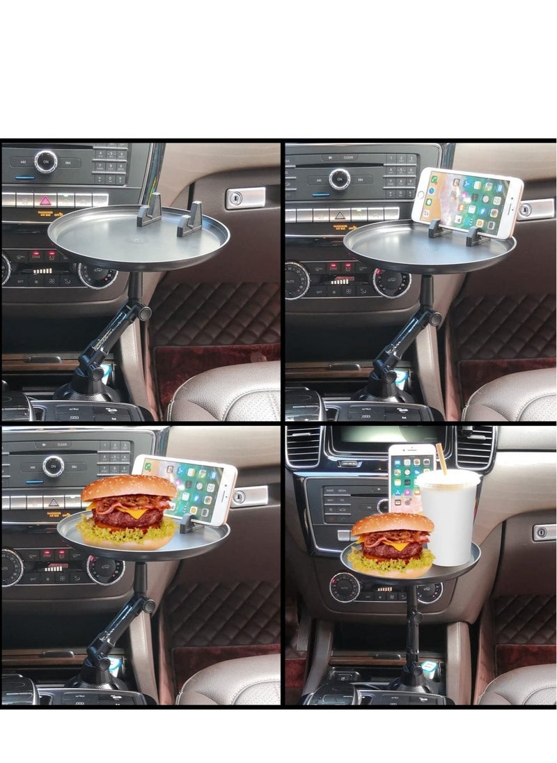 Car Cup Holder Tray, Car Tray Table for Eating with Cell Phone Slot, Lap Tray for Car Universal Adjustable Cup Tray Holder 360° Swivel Tray Fits Vehicle, Boats,Golf Cart, SUV,Truck and All Cars
