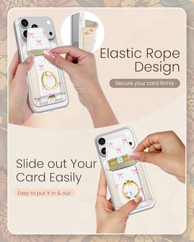 Shorogyt Compatible with Magsafe Wallet with Ring Grip Magnetic Card Holder - Cute Phone Wallets with Stand for iPhone 17/16/15/14/13/12 Series for Women Girls Bow Design, Fit 7 Cards - Image 4