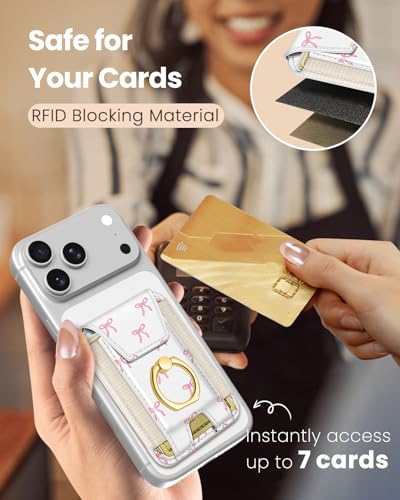 Shorogyt Compatible with Magsafe Wallet with Ring Grip Magnetic Card Holder - Cute Phone Wallets with Stand for iPhone 17/16/15/14/13/12 Series for Women Girls Bow Design, Fit 7 Cards - Image 5