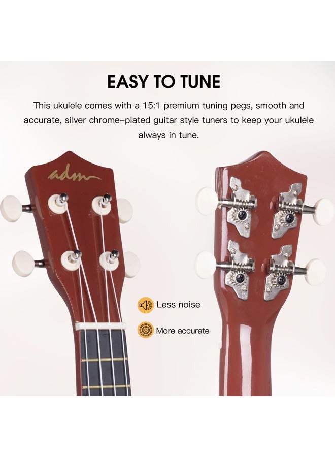 ADM Ukulele for Beginners Hawaiian Wood Ukelele Kit for Kids Adult Student Starter Professional Ukalelee Pack Bundle with Free Lessons Gig Bag Strap Nylon String Tuner (Natural, 21 Inch) - Image 4