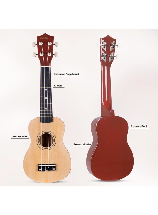 ADM Ukulele for Beginners Hawaiian Wood Ukelele Kit for Kids Adult Student Starter Professional Ukalelee Pack Bundle with Free Lessons Gig Bag Strap Nylon String Tuner (Natural, 21 Inch) - Image 3
